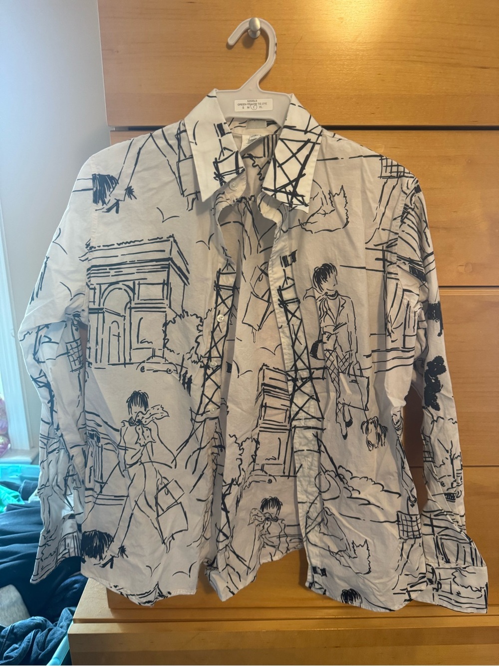 Woven White & Black Illustration Button-Down Shirt